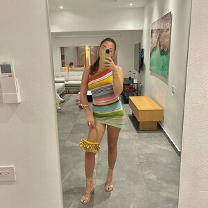 Missoni Metallic Gold Multicolor Striped Dress